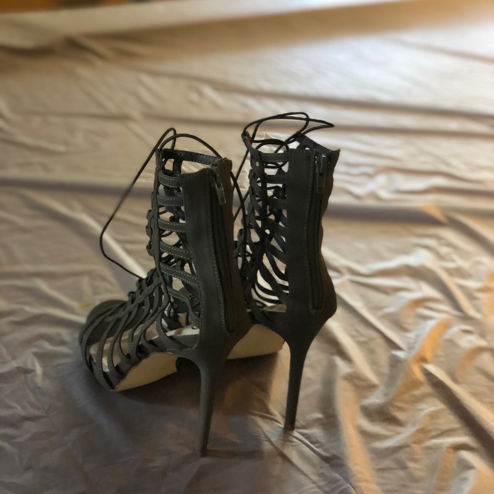 Olive green open-toed heels